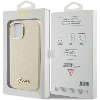 Pouzdro Guess Glitter Glossy Script pro iPhone 15 - zlaté