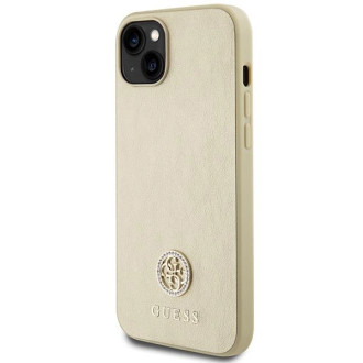 Guess Leather 4G Metal Logo Strass pouzdro pro iPhone 15 - zlaté