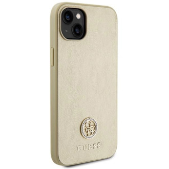 Guess Leather 4G Metal Logo Strass pouzdro pro iPhone 15 - zlaté