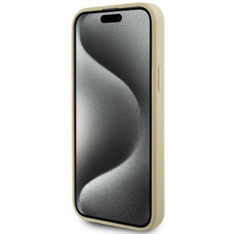 Guess Leather 4G Metal Logo Strass pouzdro pro iPhone 15 - zlaté