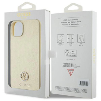 Guess Leather 4G Metal Logo Strass pouzdro pro iPhone 15 - zlaté
