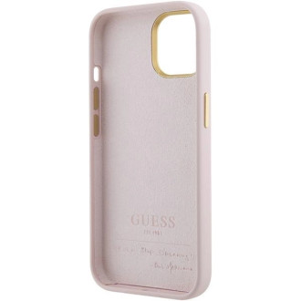 Pouzdro Guess Silicone Script Metal Logo &amp; Frame pro iPhone 15 - růžové