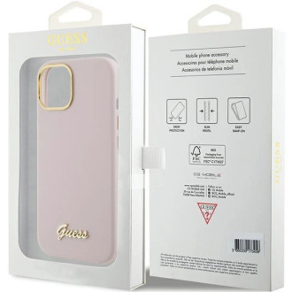 Pouzdro Guess Silicone Script Metal Logo &amp; Frame pro iPhone 15 - růžové