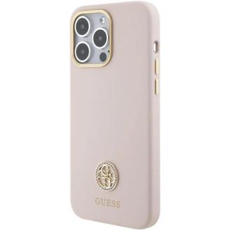 Guess silikonové pouzdro Logo Strass 4G pro iPhone 15 Pro Max - růžové