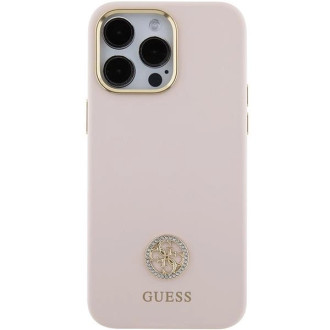 Guess silikonové pouzdro Logo Strass 4G pro iPhone 15 Pro Max - růžové