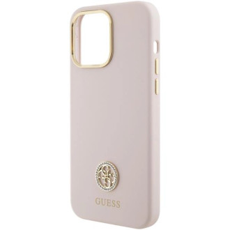 Guess silikonové pouzdro Logo Strass 4G pro iPhone 15 Pro Max - růžové