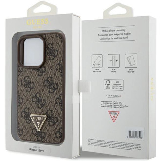 Guess Leather 4G Triangle Strass pouzdro pro iPhone 15 Pro Max - hnědé