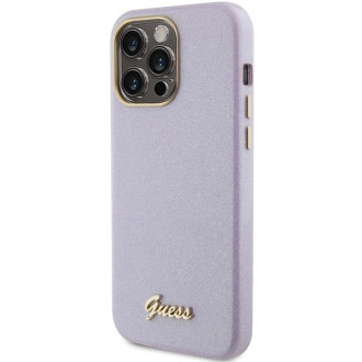 Pouzdro Guess Glitter Glossy Script pro iPhone 15 Pro Max - lila