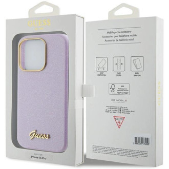 Pouzdro Guess Glitter Glossy Script pro iPhone 15 Pro Max - lila