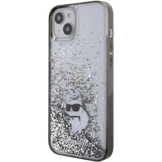 Pouzdro Karl Lagerfeld Liquid Glitter Choupette pro iPhone 15 Plus - průhledné