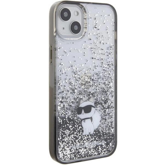 Pouzdro Karl Lagerfeld Liquid Glitter Choupette pro iPhone 15 Plus - průhledné