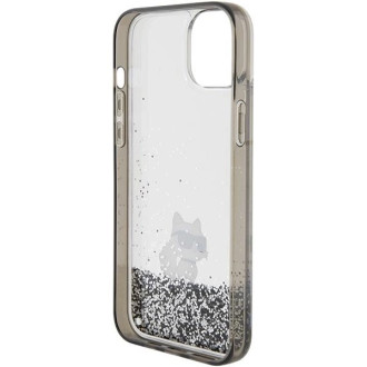 Pouzdro Karl Lagerfeld Liquid Glitter Choupette pro iPhone 15 Plus - průhledné