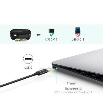 Ugreen US241 USB-C 2.0 - USB-B kabel 1 m - černý