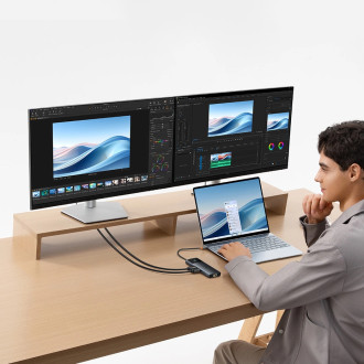 HUB 10in1 Baseus Metal Gleam Series USB-C na USB-C PD / USB-C / 3x USB-A / 2x HDMI / RJ-45 / SD / TF - černá