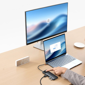 HUB 10in1 Baseus Metal Gleam Series USB-C na USB-C PD / USB-C / 3x USB-A / 2x HDMI / RJ-45 / SD / TF - černá