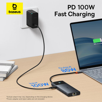 HUB 10in1 Baseus Metal Gleam Series USB-C na USB-C PD / USB-C / 3x USB-A / 2x HDMI / RJ-45 / SD / TF - černá