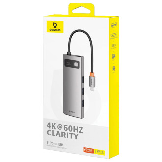 HUB 7v1 Baseus Metal Gleam Series USB-C až USB-C PD / 3x USB-A / HDMI / SD TF - šedý