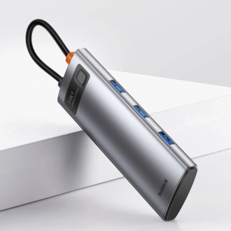 HUB 7v1 Baseus Metal Gleam Series USB-C až USB-C PD / 3x USB-A / HDMI / SD TF - šedý