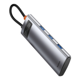 HUB 7v1 Baseus Metal Gleam Series USB-C až USB-C PD / 3x USB-A / HDMI / SD TF - šedý