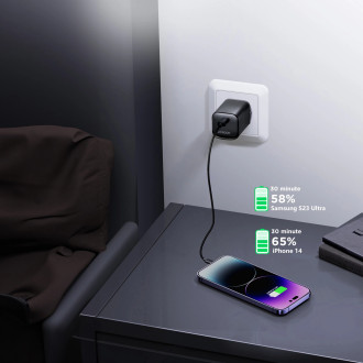 Joyroom JR-TCF07EU Speed ​​​​Series 30W USB-C PD/QC/AFC/FCP nástěnná nabíječka – černá