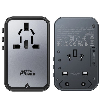 Acefast Z1 GaN 75W PD adaptér cestovní nabíječky 3x USB-C 2x USB-A - černý