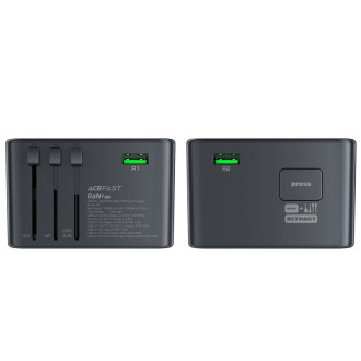 Acefast Z1 GaN 75W PD adaptér cestovní nabíječky 3x USB-C 2x USB-A - černý
