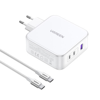 Ugreen Nexode CD289 GaN síťová nabíječka USB-A/2xUSB-C 140W + USB-C - USB-C kabel 1,5m - bílá