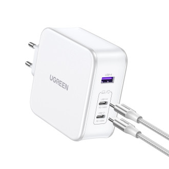 Ugreen Nexode CD289 GaN síťová nabíječka USB-A/2xUSB-C 140W + USB-C - USB-C kabel 1,5m - bílá