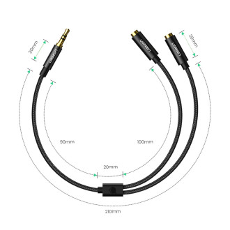 Ugrenn AV123 kabel sluchátek 3,5 mm minijack (samec) - 2x 3,5 mm minijack (samice) - černý