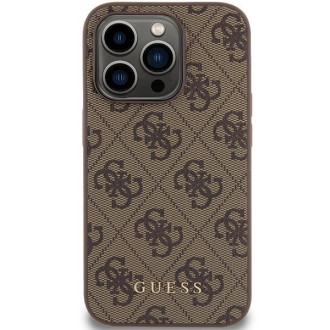 Pouzdro Guess 4G Metal Gold Logo pro iPhone 15 Pro - hnědé