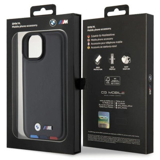 BMW BMHCP15S22PTDK iPhone 15 6,1&quot; černá/černá kožená známka Tricolor