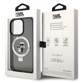 Karl Lagerfeld KLHMP15LHMRSKCK iPhone 15 Pro 6,1&quot; černé/černé pevné pouzdro Ring Stand Karl&amp;Choupette MagSafe