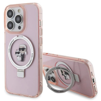 Karl Lagerfeld KLHMP15LHMRSKCP iPhone 15 Pro 6,1&quot; růžové/růžové pevné pouzdro Ring Stand Karl&amp;Choupette MagSafe