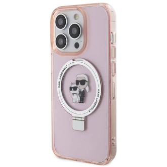 Karl Lagerfeld KLHMP15LHMRSKCP iPhone 15 Pro 6,1&quot; růžové/růžové pevné pouzdro Ring Stand Karl&amp;Choupette MagSafe