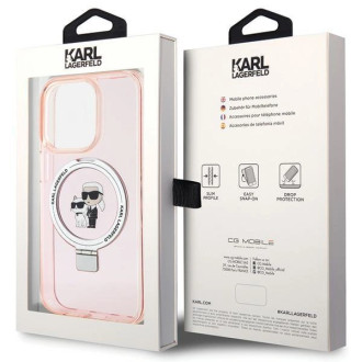Karl Lagerfeld KLHMP15LHMRSKCP iPhone 15 Pro 6,1&quot; růžové/růžové pevné pouzdro Ring Stand Karl&amp;Choupette MagSafe