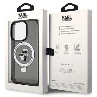 Karl Lagerfeld KLHMP15XHMRSKCK iPhone 15 Pro Max 6,7&quot; černo/černé pevné pouzdro Ring Stand Karl&amp;Choupette MagSafe