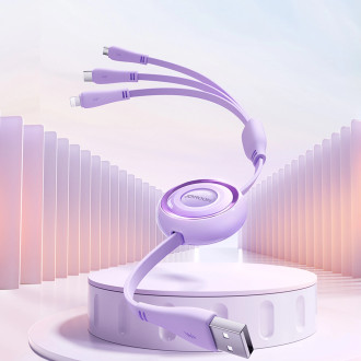 Joyroom S-A40 Colorful Series 3v1 navíjecí kabel USB-A na USB-C / Lightning / microUSB 1m - fialový