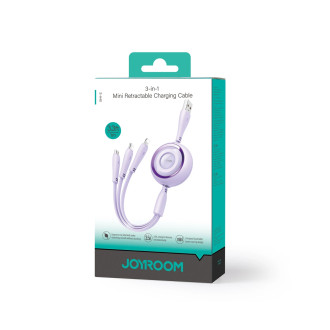 Joyroom S-A40 Colorful Series 3v1 navíjecí kabel USB-A na USB-C / Lightning / microUSB 1m - fialový