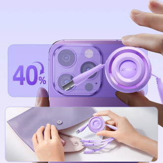Joyroom S-A40 Colorful Series 3v1 navíjecí kabel USB-A na USB-C / Lightning / microUSB 1m - fialový