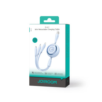 Joyroom S-A40 Colorful Series 3v1 navíjecí kabel USB-A na USB-C / Lightning / microUSB 1m - modrý
