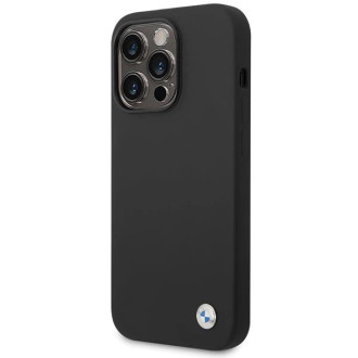 BMW silikonové pouzdro s kovovým logem pro iPhone 15 Pro - černé