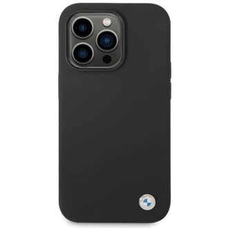 BMW silikonové pouzdro s kovovým logem pro iPhone 15 Pro - černé