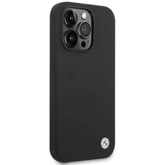 BMW silikonové pouzdro s kovovým logem pro iPhone 15 Pro - černé
