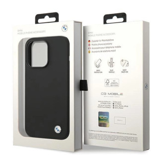 BMW silikonové pouzdro s kovovým logem pro iPhone 15 Pro - černé