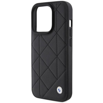 BMW Kožené prošívané pouzdro pro iPhone 15 Pro Max - černé