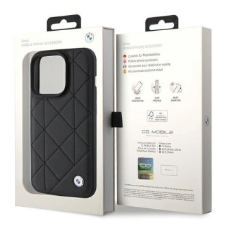 BMW Kožené prošívané pouzdro pro iPhone 15 Pro Max - černé