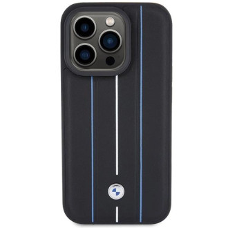 BMW Leather Stamp Blue Lines pouzdro pro iPhone 15 Pro Max - černé