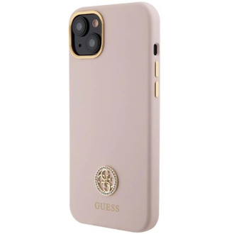 Guess silikonové pouzdro Logo Strass 4G pro iPhone 15 - světle růžové