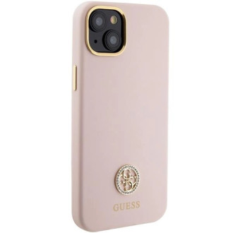 Guess silikonové pouzdro Logo Strass 4G pro iPhone 15 - světle růžové
