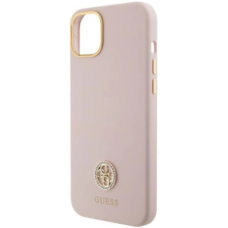 Guess silikonové pouzdro Logo Strass 4G pro iPhone 15 - světle růžové